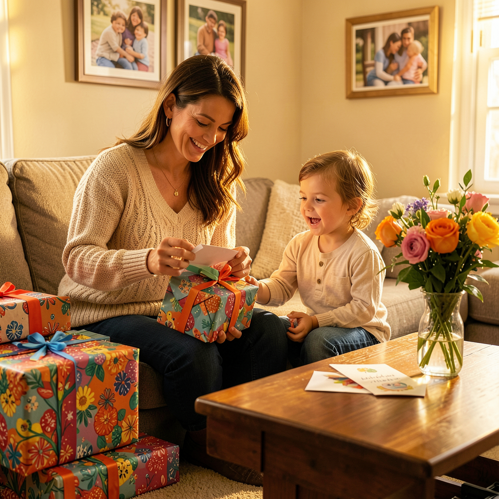 Une femme tenant un coffret de cosmétiques, idée cadeau pour mama