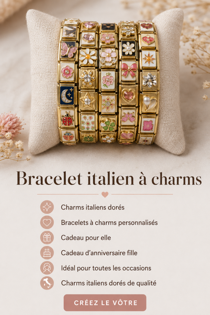 Bracelet charm italien en or personnalisé avec des charms uniques