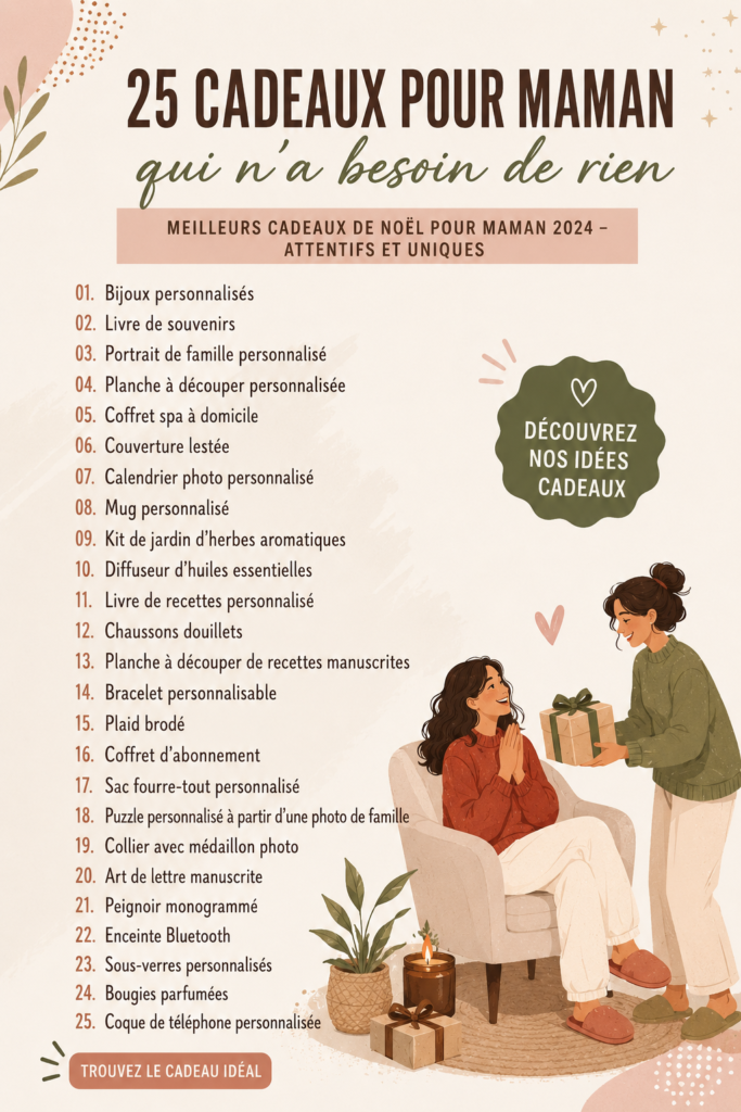 Idées de cadeaux pour maman qui ne veut rien, avec diverses suggestions sincères et pratiques.