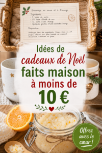 Une table avec plusieurs cadeaux de Noël faits maison à moins de 10 €, prêts à être offerts.
