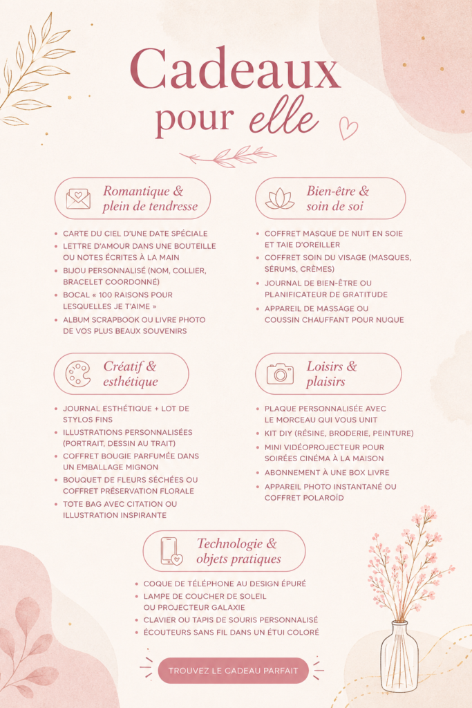 Une sélection de cadeaux pour femmes, colorés et variés.