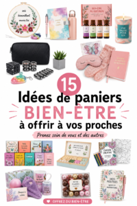 Un joli panier-cadeau bien-être rempli de produits de soins et gourmandises.