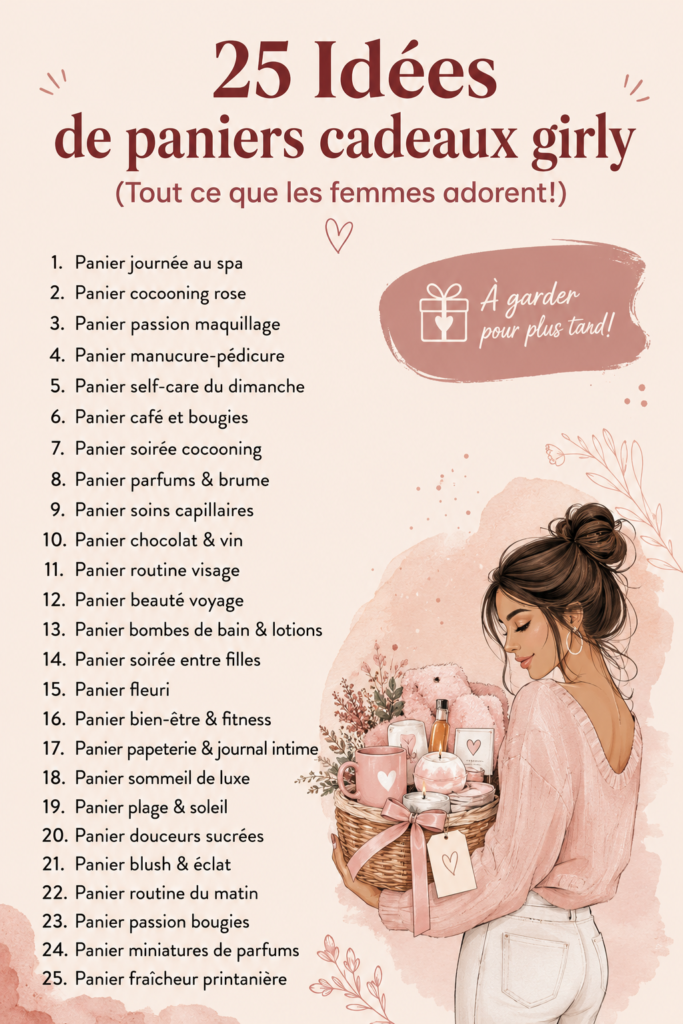 Un panier-cadeau girly rempli de produits glamour et adorables.