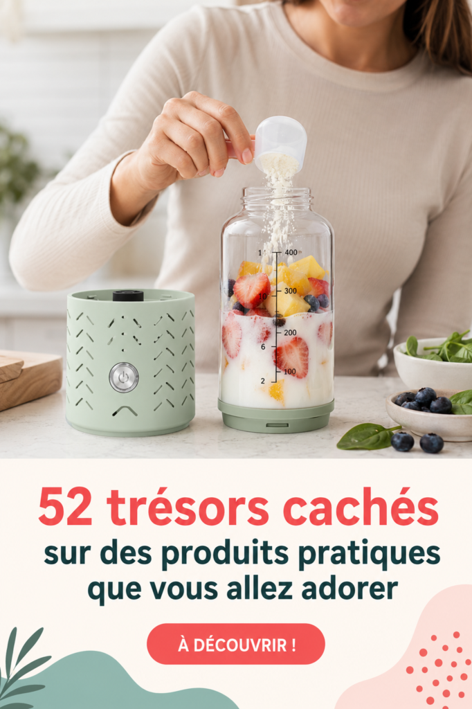 Une sélection de 52 objets pratiques sur Amazon disposés sur une table.