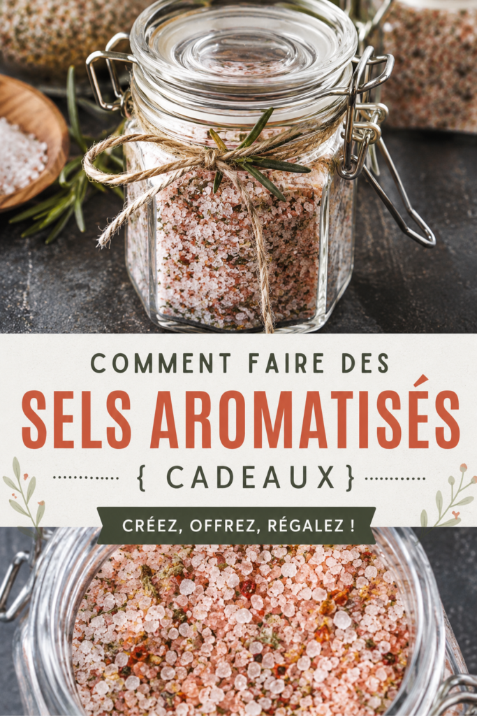 Bocal de sels aromatisés fait maison avec des herbes et des épices