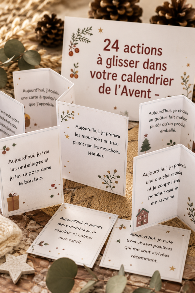 Un calendrier de l'Avent décoré avec 24 petites activités à découvrir chaque jour.