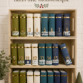 Une bibliothèque joliment décorée avec des livres disposés comme un calendrier de l'Avent.