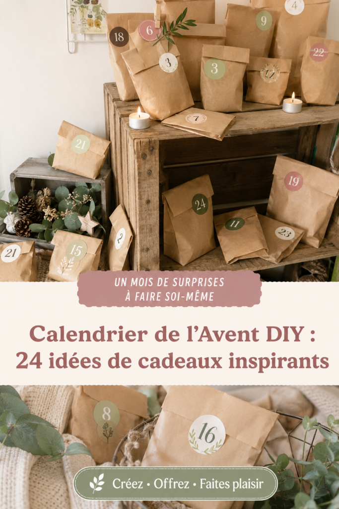 Calendrier de l'Avent DIY avec 24 petites boîtes décoratives et des surprises à l'intérieur.