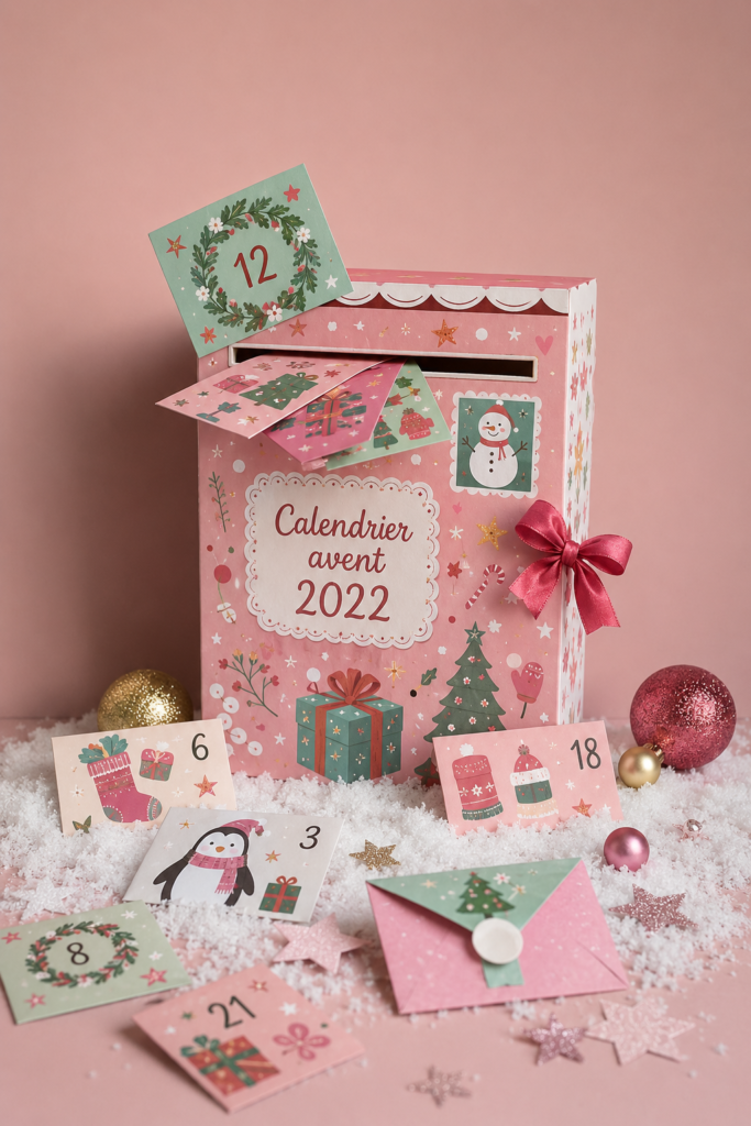 Calendrier de l'avent fait maison avec des surprises colorées.