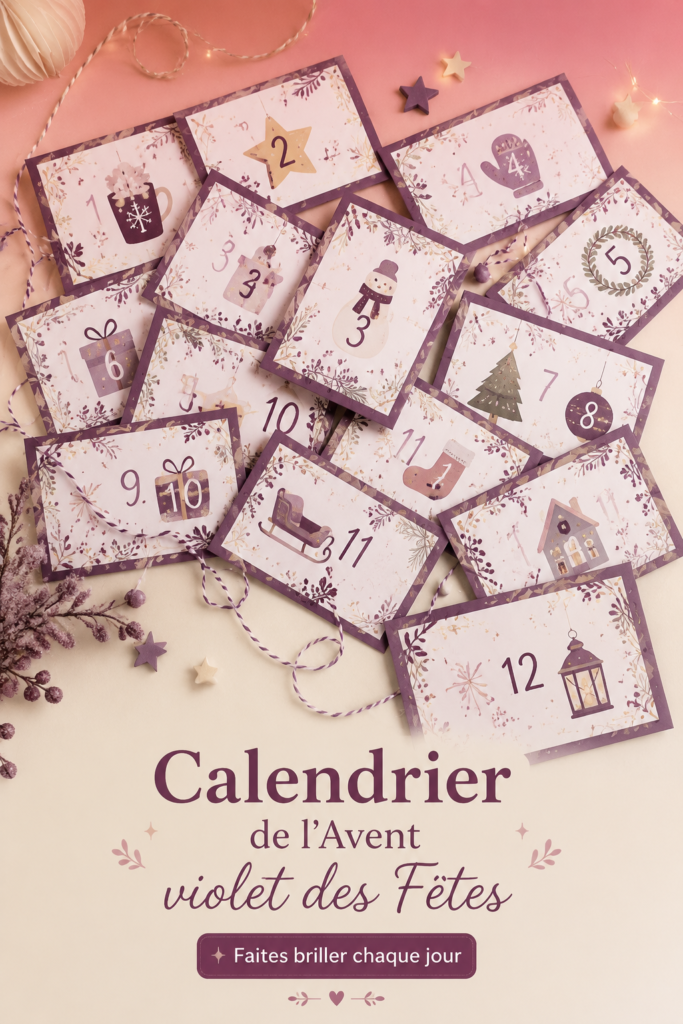 Calendrier de l'Avent violet décoré pour les Fêtes