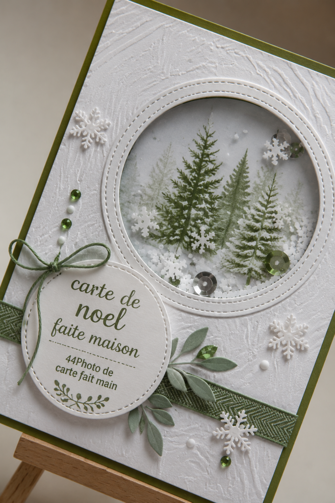Carte de Noël faite maison avec des éléments décoratifs au style chaleureux.