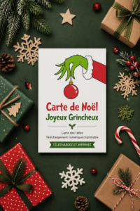 Une carte de Noël Joyeux Grincheux imprimable avec un design amusant.