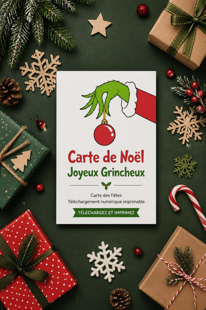 Une carte de Noël Joyeux Grincheux imprimable avec un design amusant.