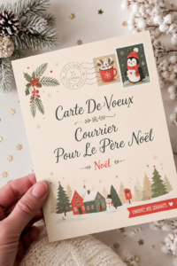 Une belle carte de vœux personnalisée pour le Père Noël, décorée de dessins colorés.