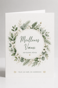 Carte de vœux couronne de Noël élégante avec un fond vert et des éléments décoratifs
