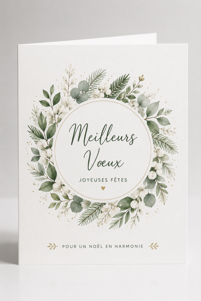 Carte de vœux couronne de Noël élégante avec un fond vert et des éléments décoratifs