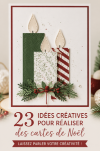 Une table décorée avec des fournitures pour créer des cartes de Noël faites maison