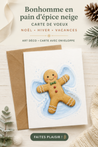 Carte de vœux décorée d'un bonhomme en pain d'épice pour Noël
