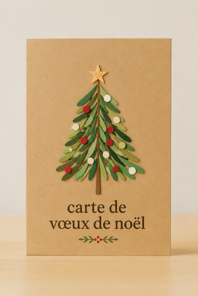 Cartes de vœux de Noël créées à la main sur une table artisanale