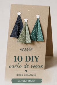 Une table avec des fournitures pour DIY cartes de vœux, incluant papiers colorés et ciseaux.