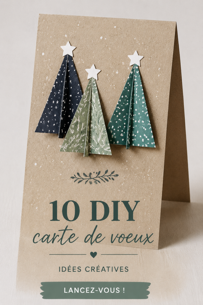 Une table avec des fournitures pour DIY cartes de vœux, incluant papiers colorés et ciseaux.