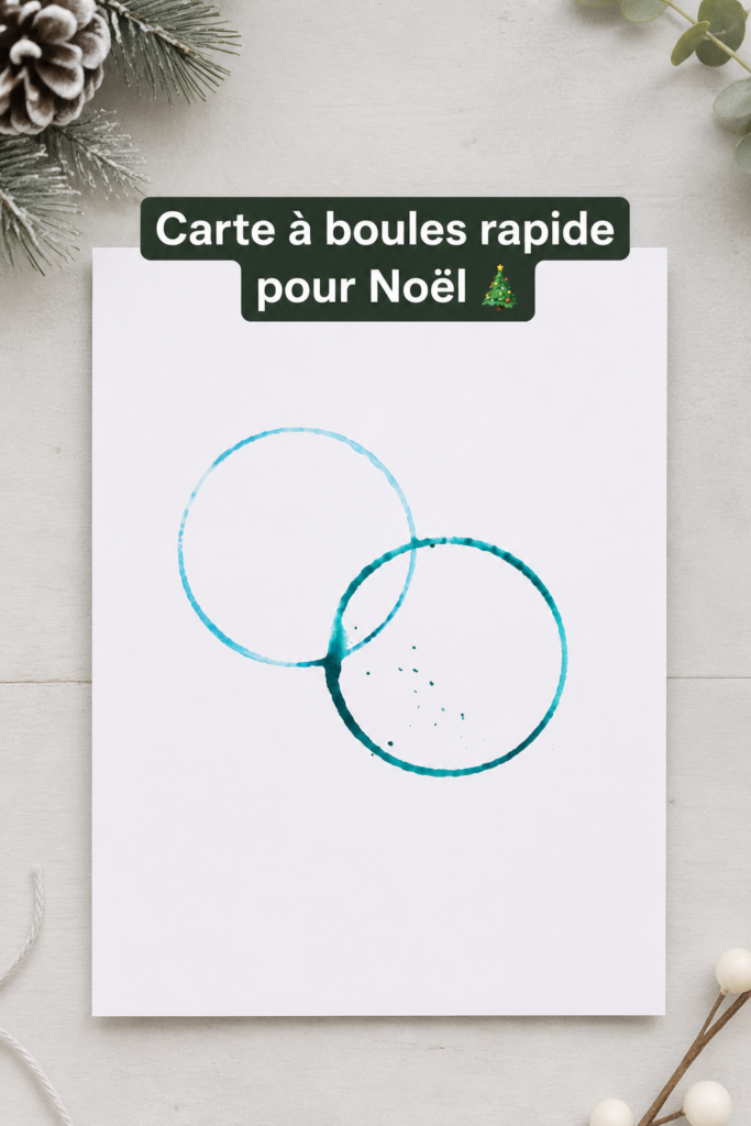 Une carte-boule festive réalisée pour Noël avec des décorations colorées.