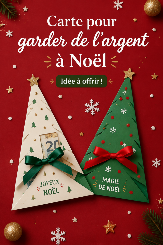 Exemple d'une carte de budget pour économiser pour Noël, avec des décorations festives en arrière-plan.