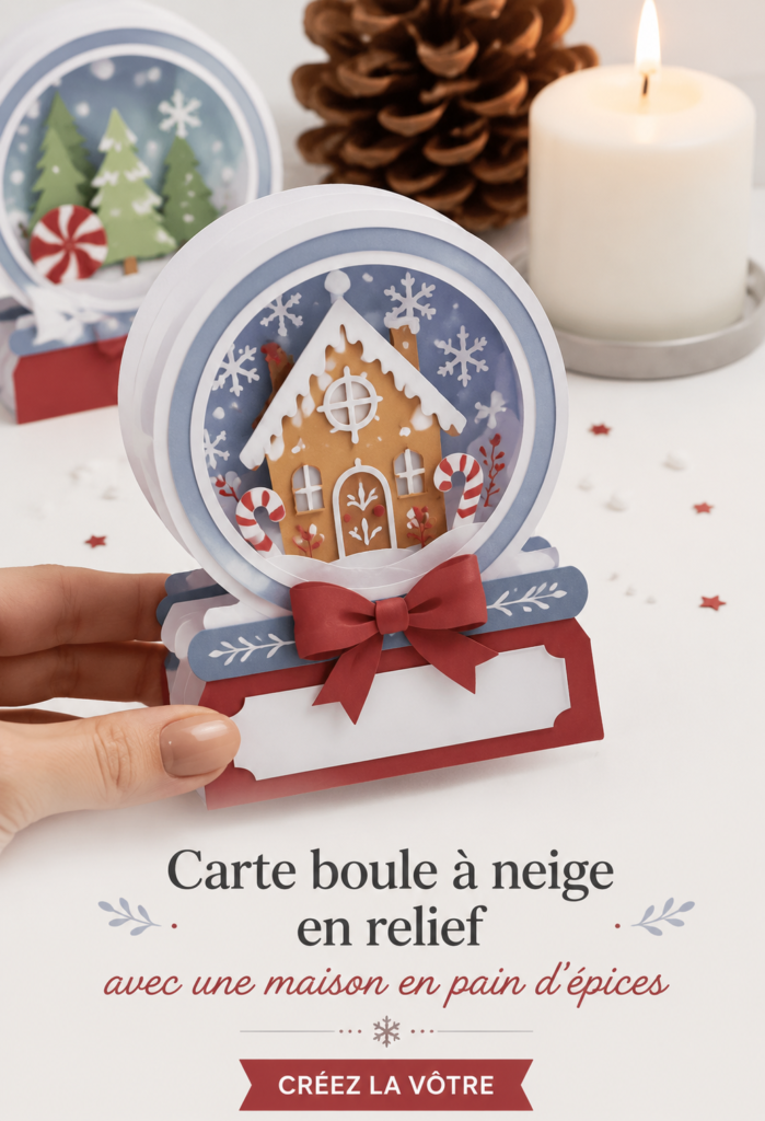 Carte de Noël en boîte à ombres avec maison en pain d'épice