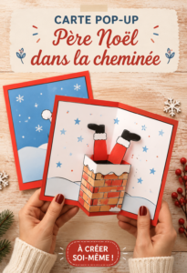 Carte pop-up de Noël avec un père Noël dans la cheminée