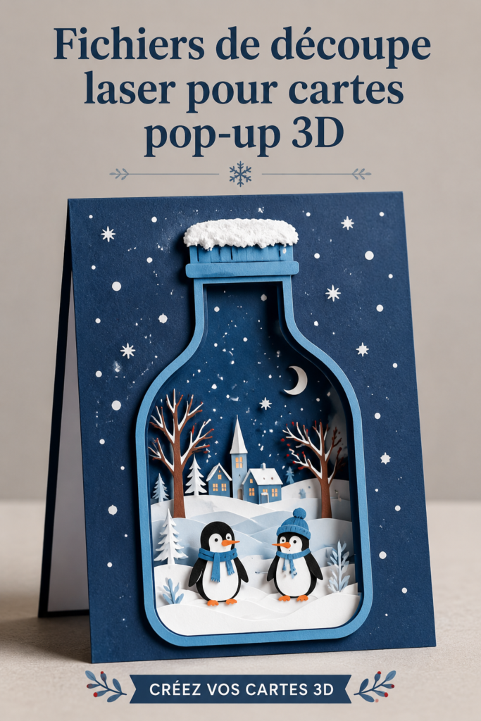 Cartes de Noël 3D découpées au laser sur une table de travail