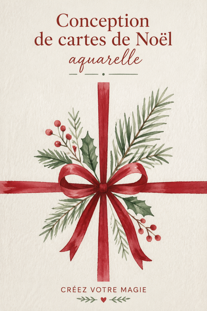 Cartes de Noël aquarelle personnalisées sur une table