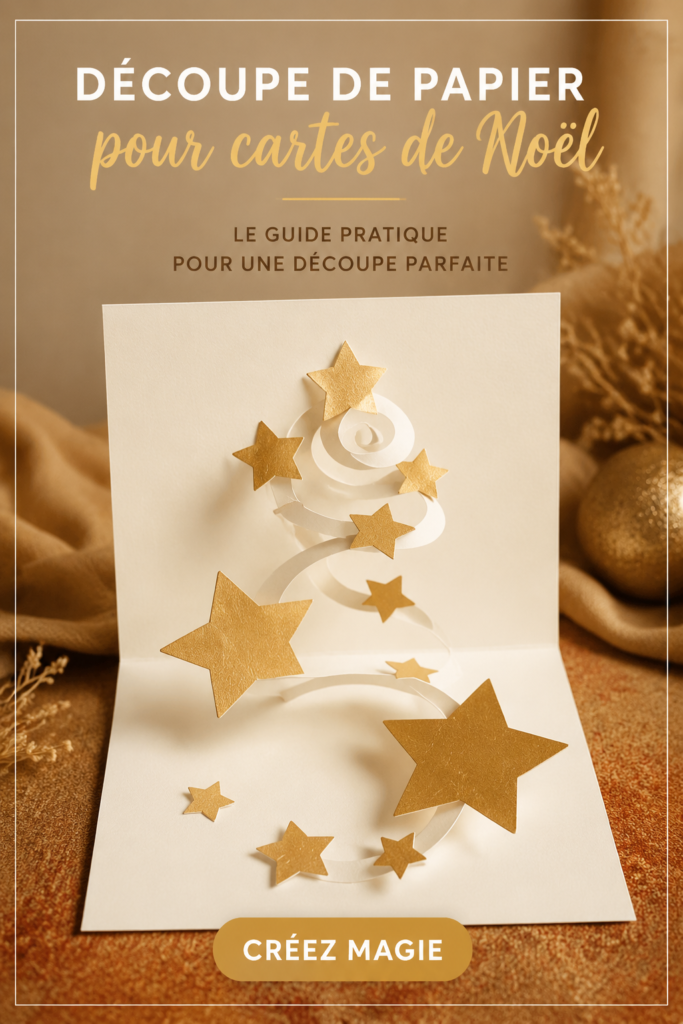 Une carte de Noël en papier découpé avec des motifs festifs et colorés