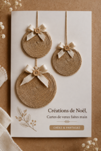 Carte de vœux de Noël faite main avec des décorations colorées.