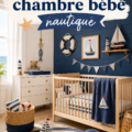 Chambre de bébé décorée sur le thème nautique, avec des couleurs apaisantes et des motifs marins.