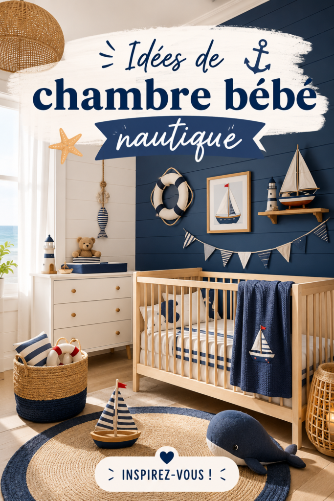 Chambre de bébé décorée sur le thème nautique, avec des couleurs apaisantes et des motifs marins.