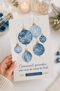 Une carte de vœux de Noël peinte à la main avec des motifs festifs.