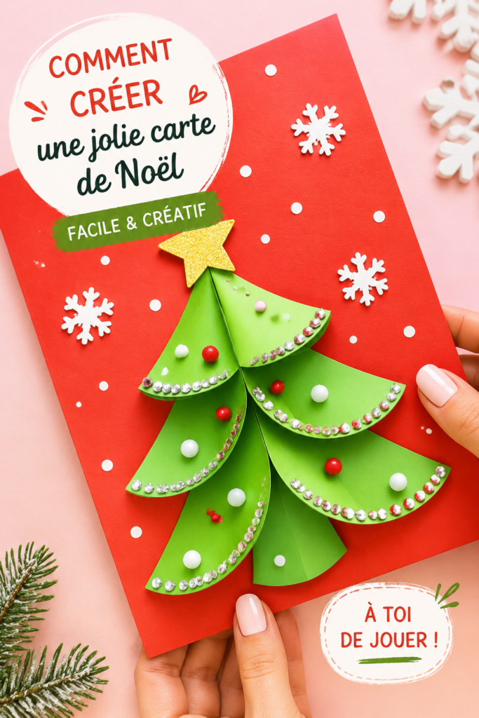 Carte de Noël faite main avec des embellissements colorés