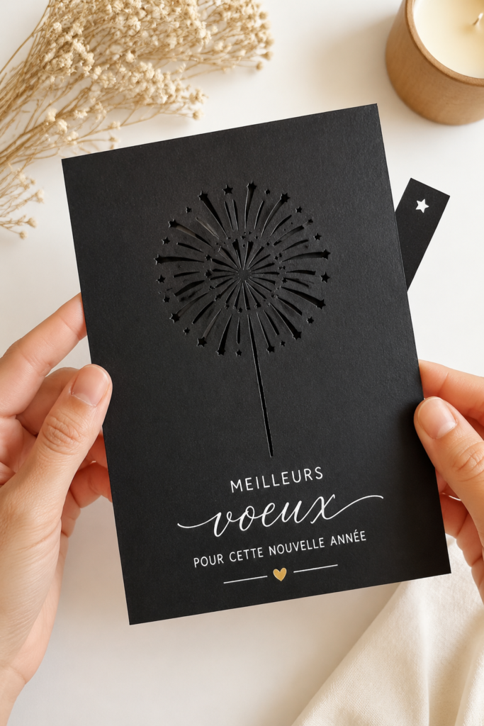 Une belle carte de vœux DIY faite main avec des décorations colorées.