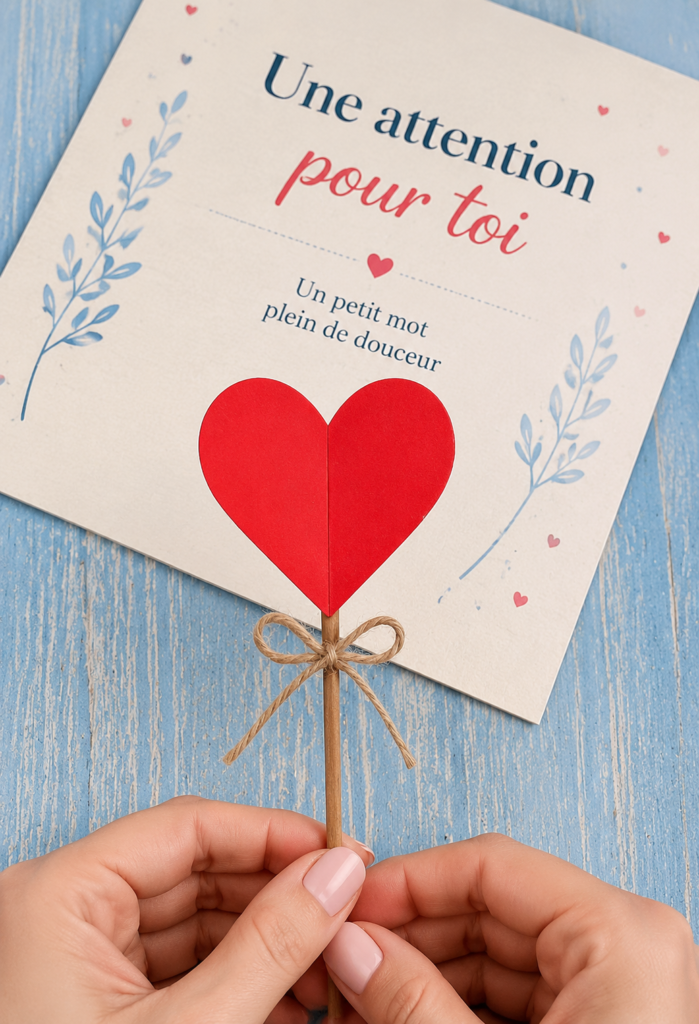 Une belle carte cadeau personnalisée sur une table avec des décorations