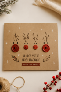 Renne décoratif en bois sur une table de Noël