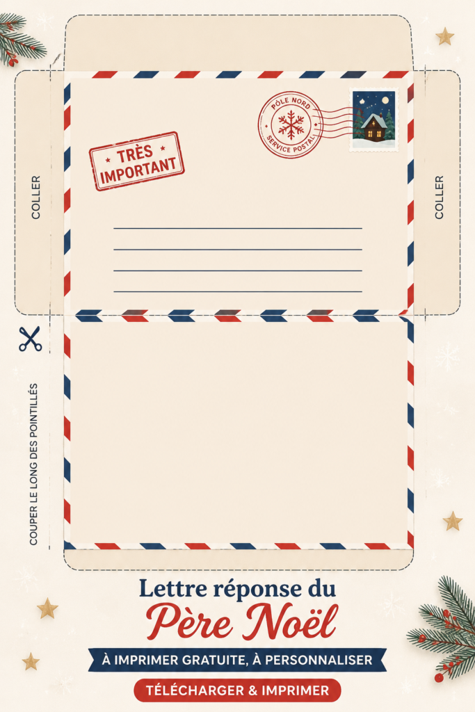 Un modèle imprimable de lettre du Père Noël personnalisable pour les enfants.