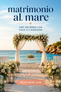 Un mariage romantique avec vue sur l'océan, décoré avec des fleurs et des drapés blancs.
