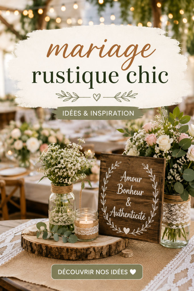 Un mariage rustique chic avec une décoration en bois et des fleurs naturelles.